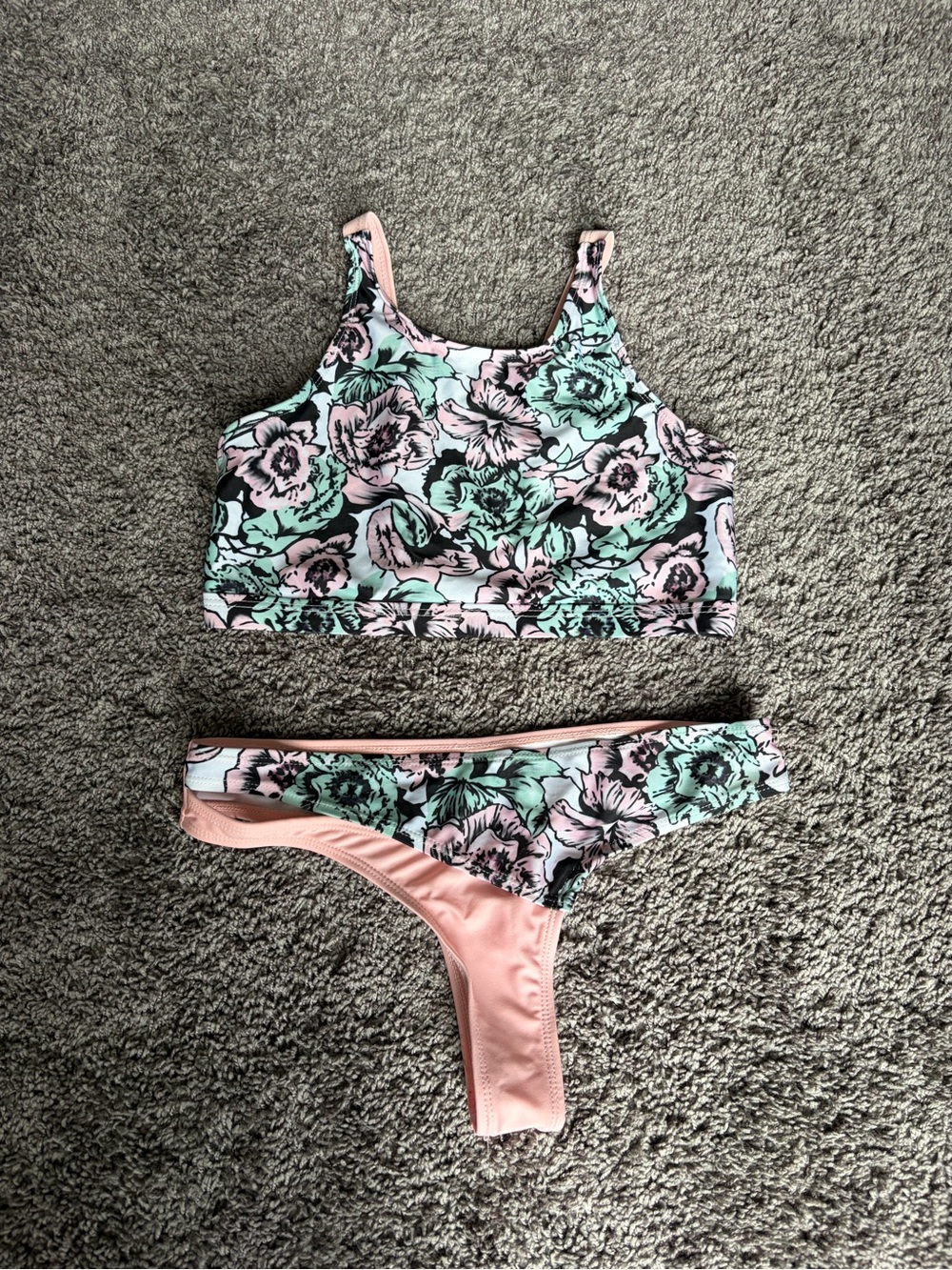 NWOT Floral High Neck Bikini Set in Mint & Peach